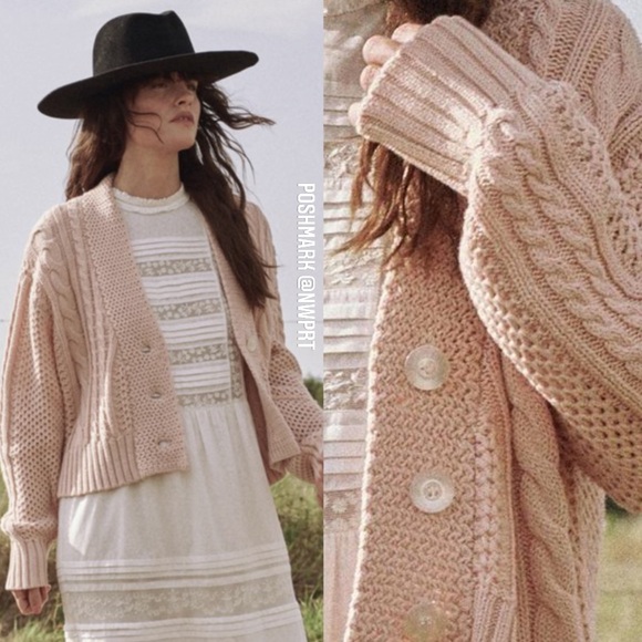 THE GREAT. Sweaters - THE GREAT 🍑 Montana Peachy Pink Cropped Cable Cardigan Cardi Sweater 0 XS